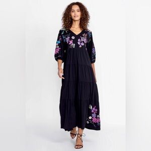 Johnny Was Shilo Dolman Sleeve Tiered Black Dress SZ L